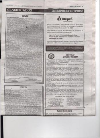 publicación de  aviso de Remate