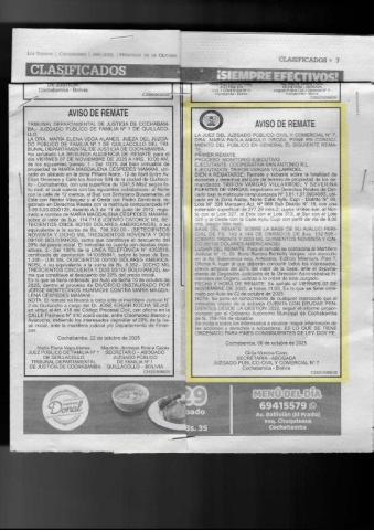 publicación de  aviso de Remate