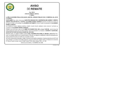 publicación de  aviso de Remate