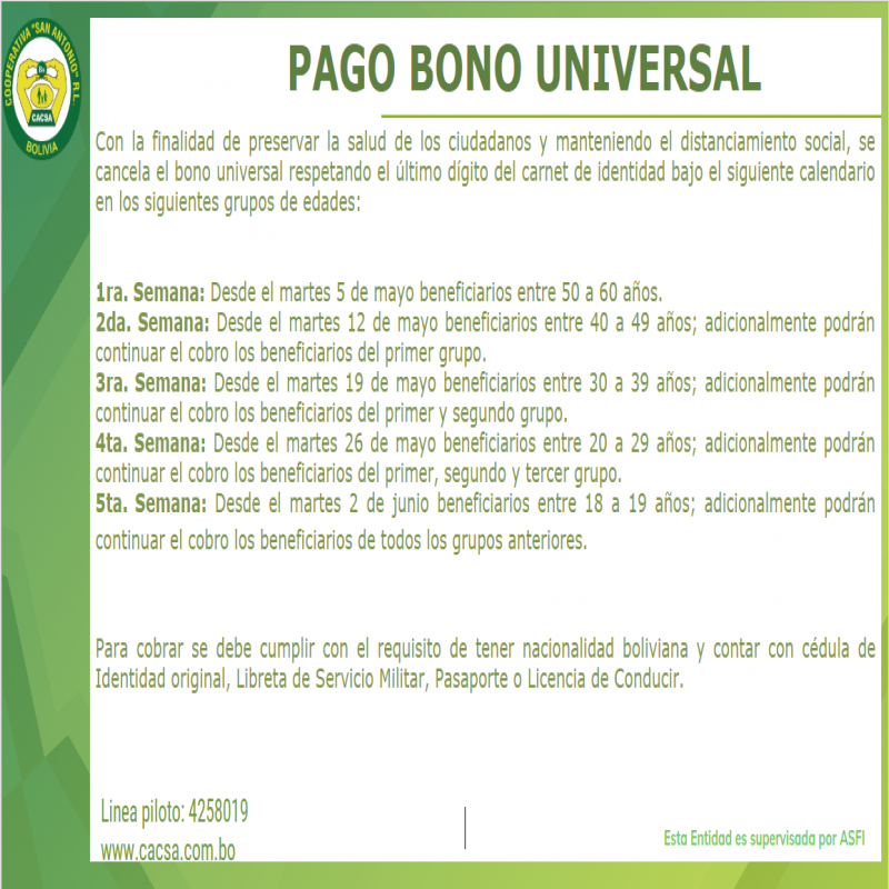 Pago Bono Universal 