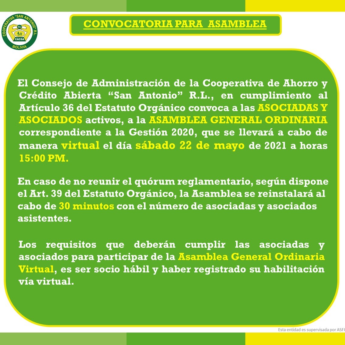 Convocatoria para Asamblea 