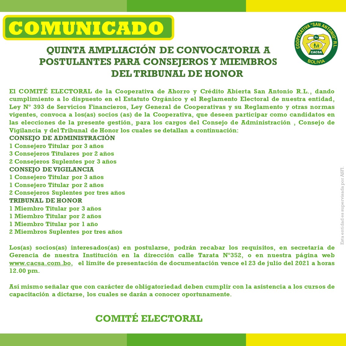 Convocatoria a Elecciones 