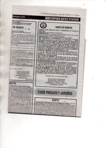 publicación de  aviso de Remate