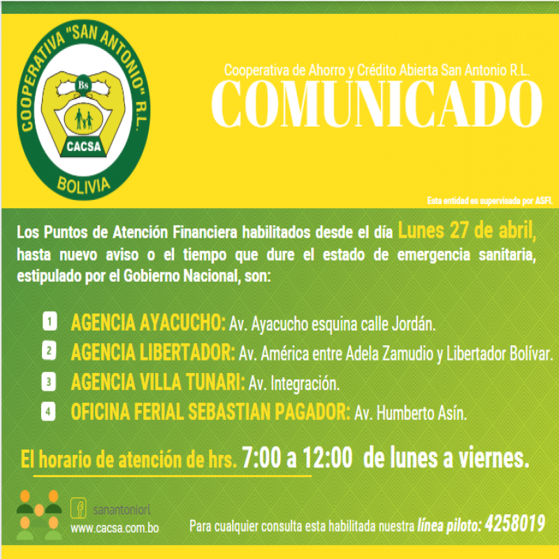 Puntos de Atención Financiera habilitados.