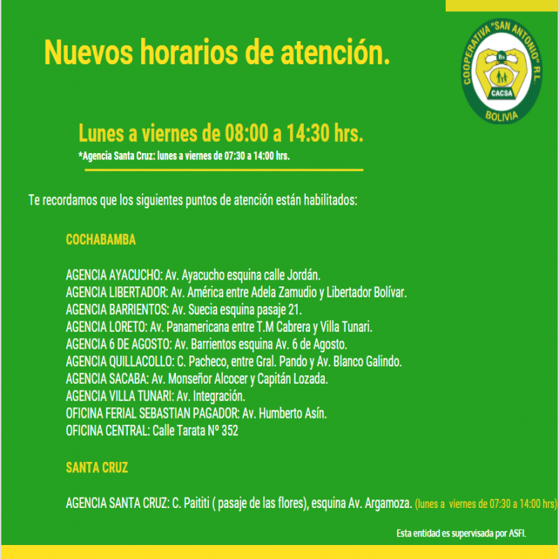 Horarios de atención 