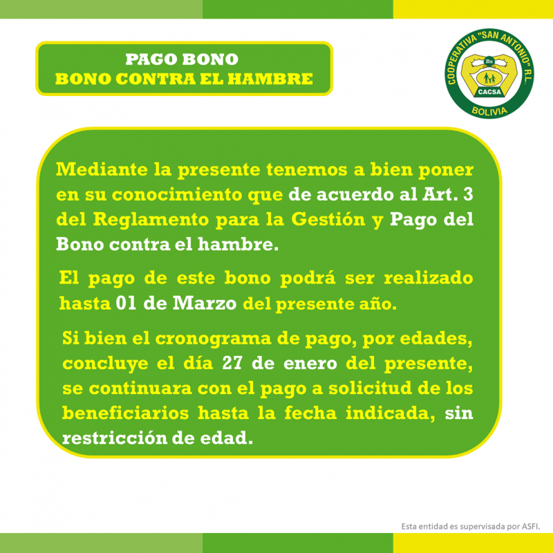 Pago bono contra el hambre